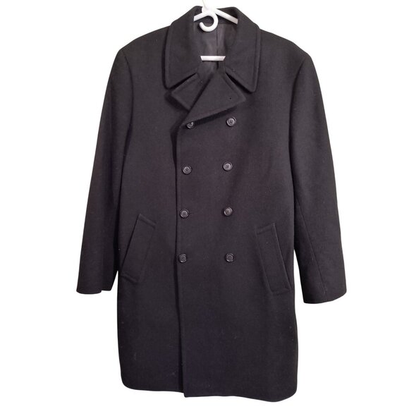 Kenneth Cole Other - Kenneth Cole Black Wool Mens Peacoat With Double-Breasted Buttons & Pockets 38R
